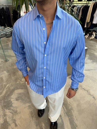 WLM Bebe Mavisi Çizgili Gömlek 