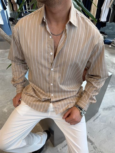WLM Krem  Çizgili Gömlek