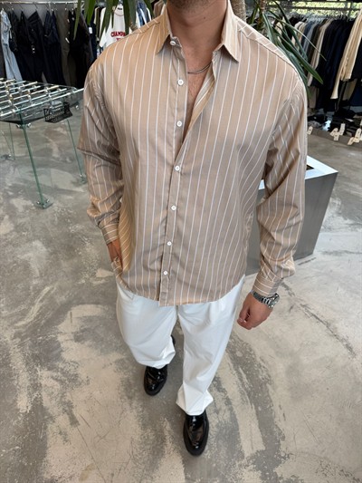 WLM Krem  Çizgili Gömlek