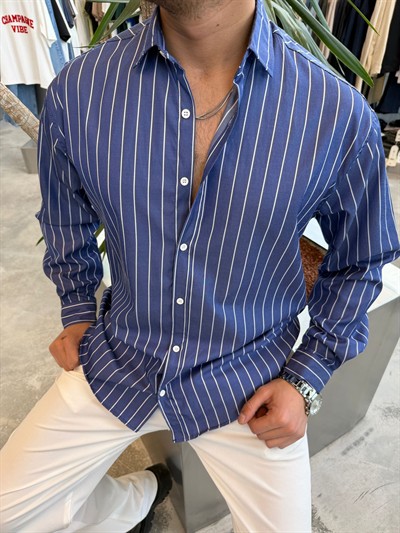 WLM Petrol Çizgili Gömlek