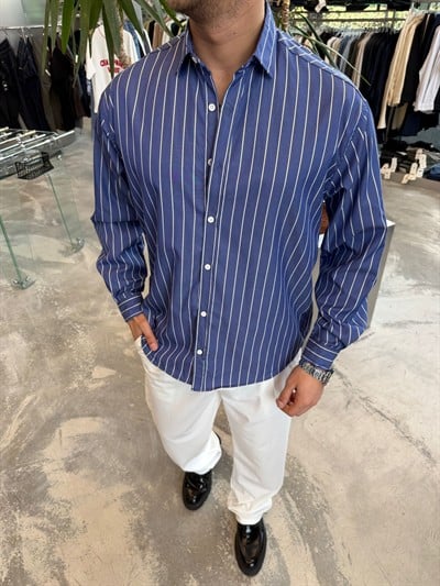 WLM Petrol Çizgili Gömlek