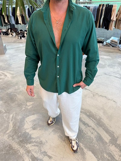Yeşil Fresh Keten Gömlek -G5138