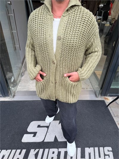 Yeşil Kalın Örgü Oversize Hırka G1449