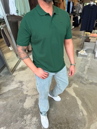 Yeşil Minimal Baskılı Yakalı T-Shirt NWP10004