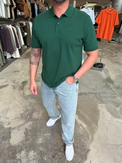 Yeşil Minimal Baskılı Yakalı T-Shirt NWP10004