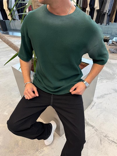 Yeşil Yıkamalı İthal Kumaş T-Shirt -E71-62