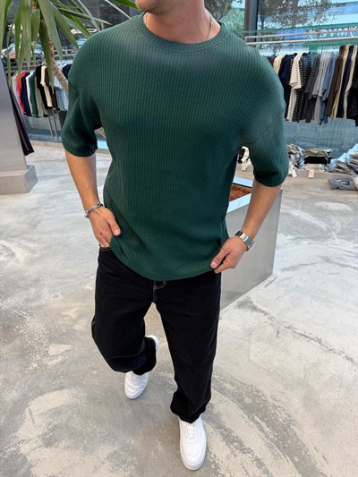 Yeşil Yıkamalı İthal Kumaş T-Shirt -E71-62