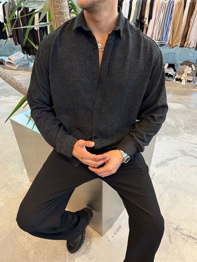 Siyah Yıkamalı Keten Gömlek E40-71