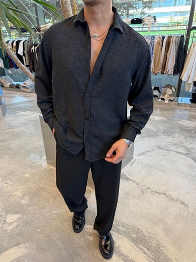 Siyah Yıkamalı Keten Gömlek E40-71