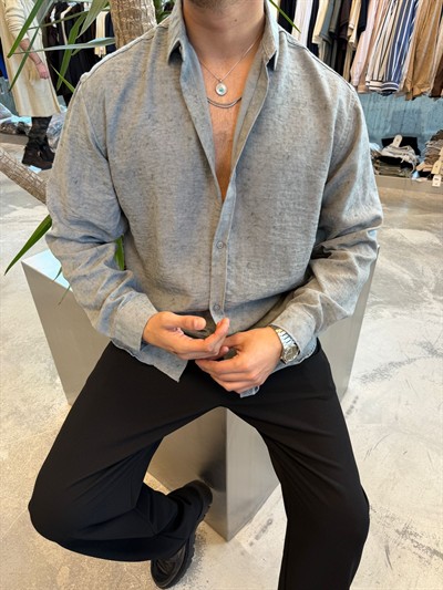 Gri Yıkamalı Keten Gömlek E40-71