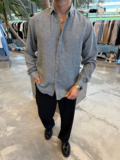 Gri Yıkamalı Keten Gömlek E40-71