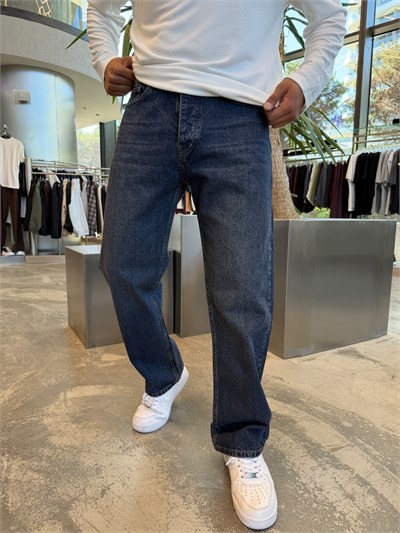 Yıkamalı Lacivert Regular Fit Pantolon WE5914