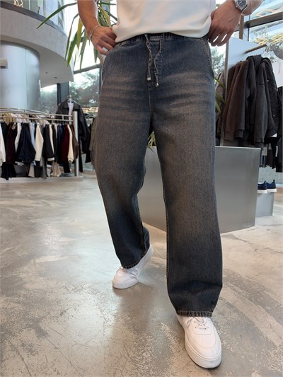 Yıkamalı Mavi Bel Lastik Kot Pantolon KP280