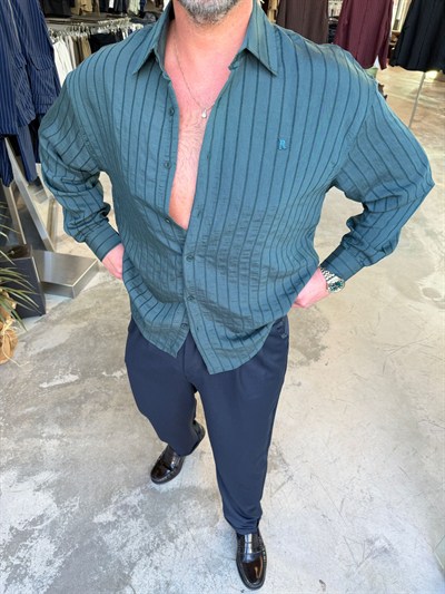 Zümrüt Pile Çizgili Gömlek RT7078