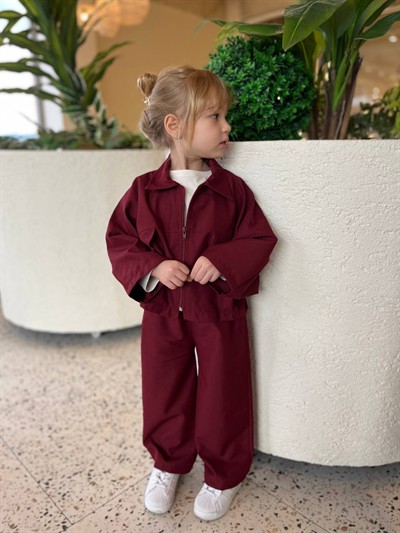 kız çocuk ceket pantolon takım bordo