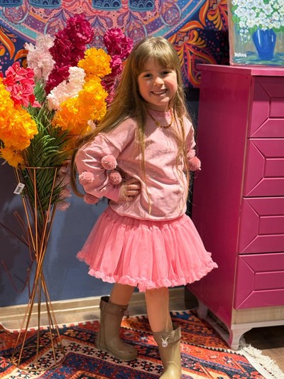 PONPONLU TÜTÜ ETEKLİ PEMBE TAKIM