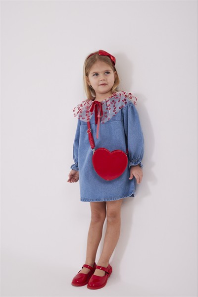 yaka detaylı denim elbise 