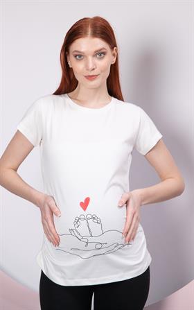 Gör&Sin Espirili Baskılı Hamile Beyaz Tişört