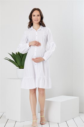 Gör&Sin Kol Detaylı Hamile Beyaz Elbise