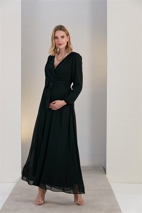 Gör&Sin Kuşak Detaylı Hamile Siyah Elbise