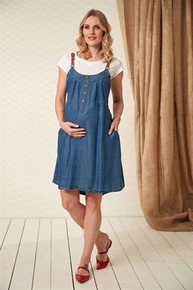 Gör&Sin Askılı Yakası Düğme Detaylı Hamile Elbise Kim Mavi
