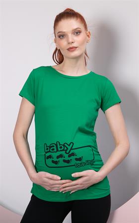Gör&Sin Baby Loading Baskılı Yeşil Hamile Tişört