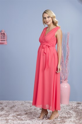 Gör&Sin BabyShower Hamile Şifon Elbise Nar Çiçeği