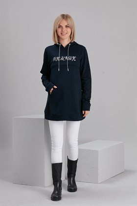 Gör&Sin Emzirme Detaylı Baskılı Lacivert Hamile Sweatshirt