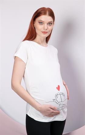 Gör&Sin Espirili Baskılı Hamile Beyaz Tişört
