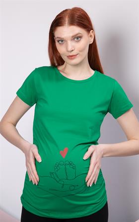 Gör&Sin Espirili Baskılı Hamile Yeşil Tişört