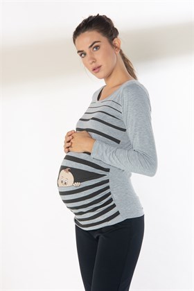 Gör&Sin Kaçak Bebek Baskılı Uzun Koli Hamile Tişört