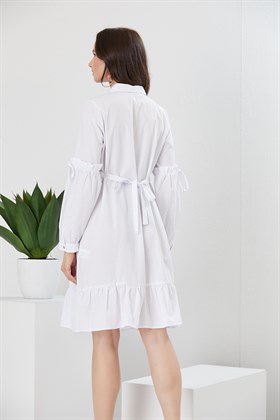 Gör&Sin Kol Detaylı Hamile Beyaz Elbise