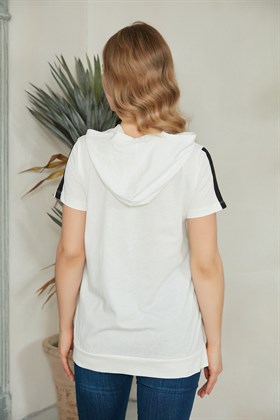 Gör&Sin Kol Şerit Detaylı Beyaz Hamile Tişört