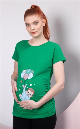 Gör&Sin Kundakta Bebek Baskılı Hamile Yeşil Tişört