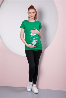 Gör&Sin Kundakta Bebek Baskılı Hamile Yeşil Tişört