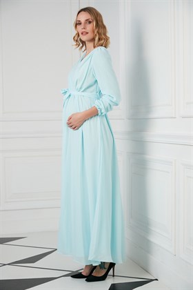 Gör&Sin Kuşak Detaylı Hamile Bebe Mavi Elbise