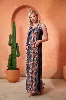 Gör&Sin Lacivert Çiçek Detay Hamile Elbise