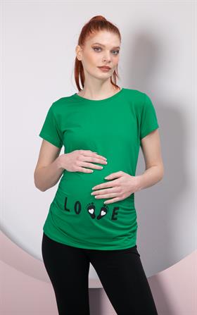 Gör&Sin Love Ayak Baskılı Çimen Yeşili Hamile Tişört