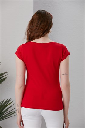 Gör&Sin Nakış Detaylı Kırmızı Hamile Tişört