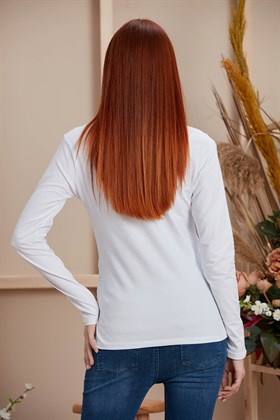 Gör&Sin Nakış Detaylı Uzun Kol Beyaz Hamile Tişört