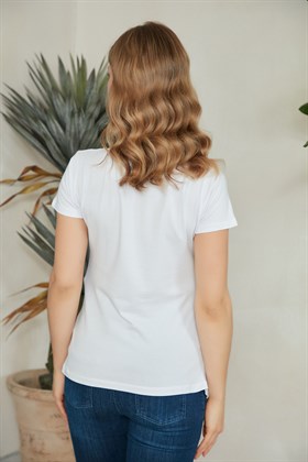 Gör&Sin Pul Payet İşlemeli Hamile Beyaz Tişört