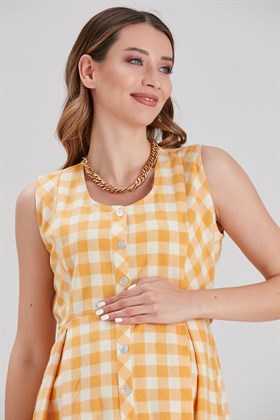 Gör&Sin Sarı Hamile Ekose Elbise