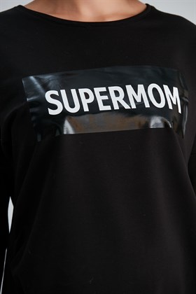 Gör&Sin Supermom Baskılı Hamile Siyah Sweatshirt