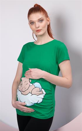 Gör&Sin Uyuyan Erkek Bebek Baskılı Hamile Yeşil Tişört