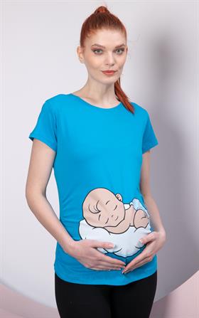 Gör&Sin Uyuyan Erkek Bebek Baskılı Hamile Saks Tişört