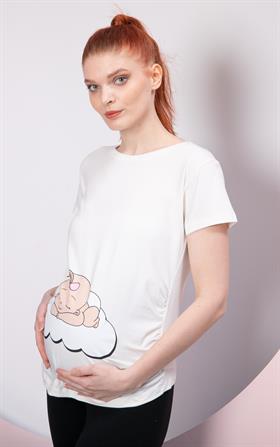 Gör&sin Uyuyan Kız Bebek Baskılı Hamile Beyaz Tişört