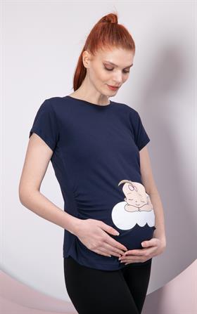 Gör&sin Uyuyan Kız Bebek Baskılı Hamile Lacivert Tişört