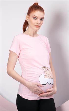 Gör&sin Uyuyan Kız Bebek Baskılı Hamile Pembe Tişört