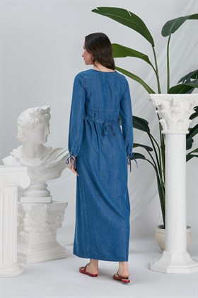 Gör&Sin Uzun Fiyonk Detaylı Hamile Kim Mavi Elbise