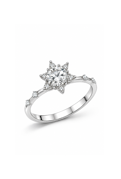 1.25 Ct Lotus Çiçeği Lab Grown Pırlanta Kolu Taşlı Tektaş Yüzük